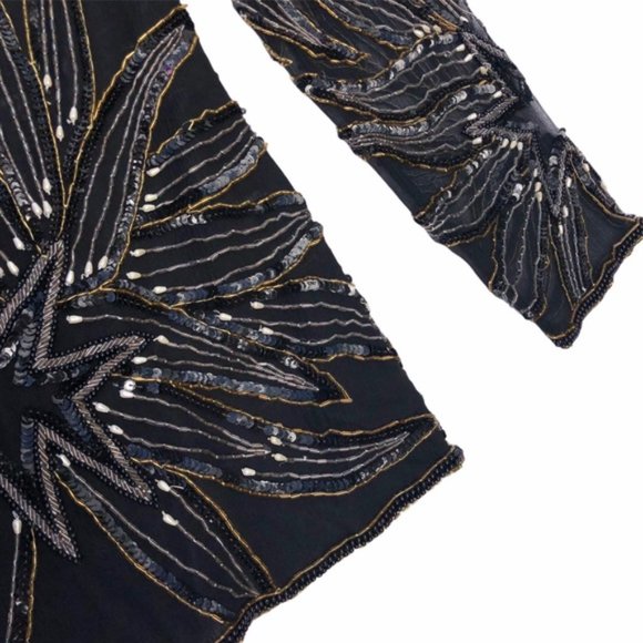 Vintage 80s Sequin Beaded Evening Formal Long Sleeve Blouse - Picture 3 of 9